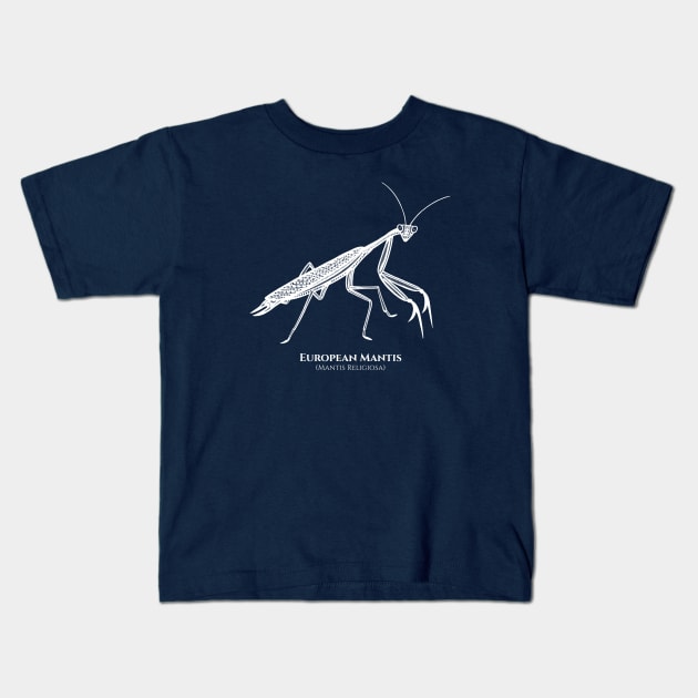 Praying Mantis design - European Mantis with Common and Scientific Names Kids T-Shirt by Green Paladin